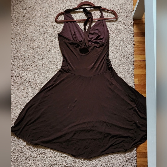 y2k whimsigoth fairy brown ruched waist halter dress prom formal sexy L - Picture 3 of 5